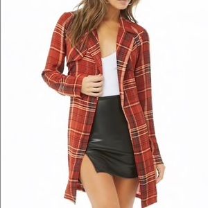 Plaid print trench coat